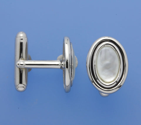 White and Black Plated Silver Cufflink with Mother of Pearl