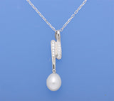 Sterling Silver Pendant with 8.5-9mm Drop Shape Freshwater Pearl and Cubic Zirconia - Wing Wo Hing Jewelry Group - Pearl Jewelry Manufacturer