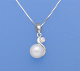 Sterling Silver Pendant with 7.5-8mm Button Shape Freshwater Pearl and Cubic Zirconia - Wing Wo Hing Jewelry Group - Pearl Jewelry Manufacturer