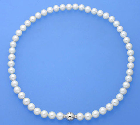 Sterling Silver Necklace with 8-8.5mm Round Shape Freshwater Pearl