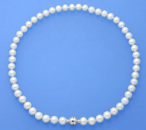 Sterling Silver Necklace with 8-8.5mm Round Shape Freshwater Pearl