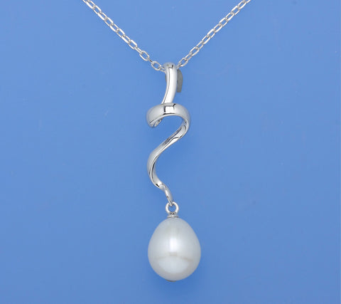 Sterling Silver Pendant with 9.5-10mm Drop Shape Freshwater Pearl