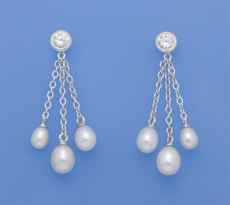 Sterling Silver Earrings with Drop Shape Freshwater Pearl and Cubic Zirconia - Wing Wo Hing Jewelry Group - Pearl Jewelry Manufacturer