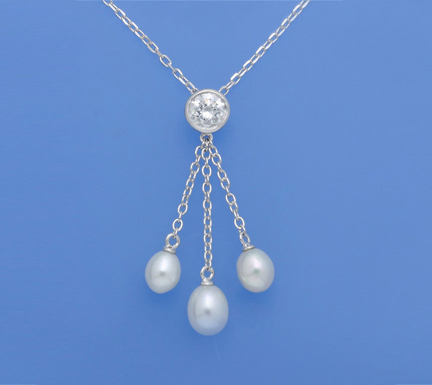 Sterling Silver Pendant with Drop Shape Freshwater Pearl and Cubic Zirconia - Wing Wo Hing Jewelry Group - Pearl Jewelry Manufacturer