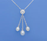 Sterling Silver Pendant with Drop Shape Freshwater Pearl and Cubic Zirconia - Wing Wo Hing Jewelry Group - Pearl Jewelry Manufacturer