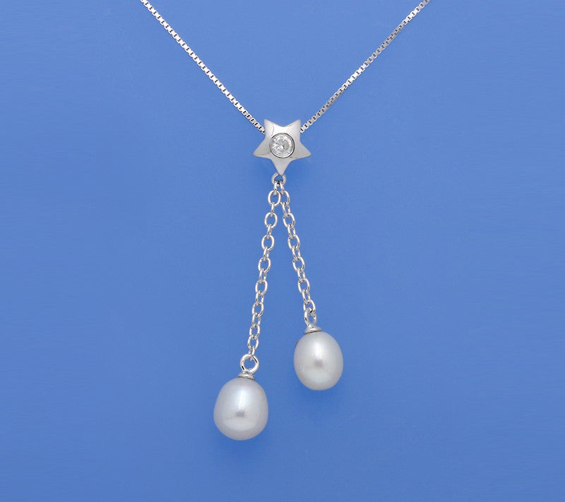 Sterling Silver Pendant with Drop Shape Freshwater Pearl and Cubic Zirconia - Wing Wo Hing Jewelry Group - Pearl Jewelry Manufacturer