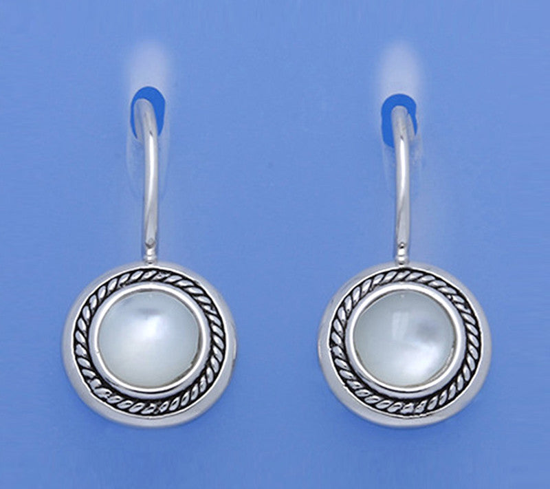 White and Black Plated Silver Earrings with 6.9*6.9mm Round Shape Mother of Pearl - Wing Wo Hing Jewelry Group - Pearl Jewelry Manufacturer
