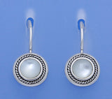White and Black Plated Silver Earrings with 6.9*6.9mm Round Shape Mother of Pearl - Wing Wo Hing Jewelry Group - Pearl Jewelry Manufacturer
