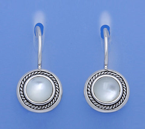 White and Black Plated Silver Earrings with 6.9*6.9mm Round Shape Mother of Pearl