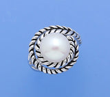 White and Black Plated Silver Ring with 11-11.5mm Button Shape Freshwater Pearl - Wing Wo Hing Jewelry Group - Pearl Jewelry Manufacturer