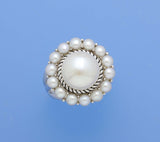 White and Black Plated Silver Ring with 3-11.5mm Button Shape Freshwater Pearl - Wing Wo Hing Jewelry Group - Pearl Jewelry Manufacturer