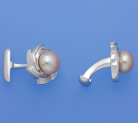 Sterling Silver Cufflink with 10-10.5mm Button Shape Freshwater Pearl