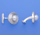 Sterling Silver Cufflink with 8.5-9mm Button Shape Freshwater Pearl and Cubic Zirconia - Wing Wo Hing Jewelry Group - Pearl Jewelry Manufacturer