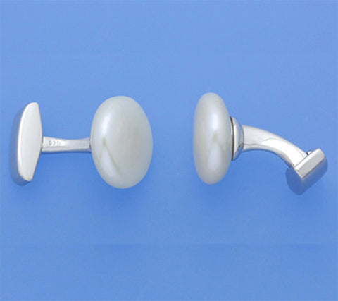 Sterling Silver Cufflink with 16-16.5mm Coin Shape Freshwater Pearl