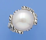 White and Black Plated Silver Ring with 13.5-14mm Button Shape Freshwater Pearl - Wing Wo Hing Jewelry Group - Pearl Jewelry Manufacturer