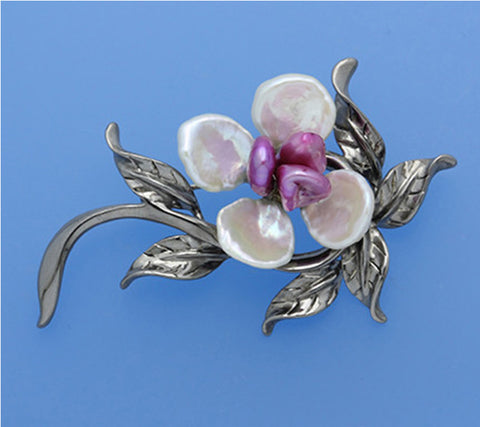 Sterling Silver Brooch with Keshi Shape Freshwater Pearl