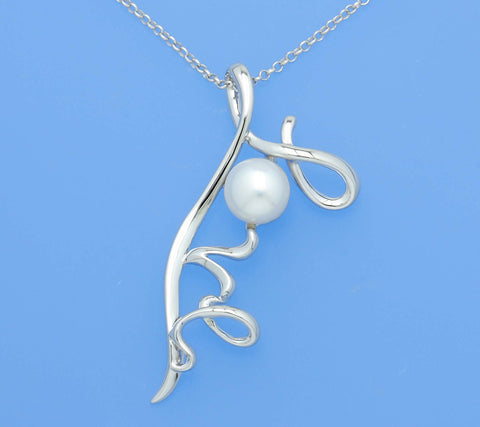 Sterling Silver Pendant with 7.5-8mm Button Shape Freshwater Pearl