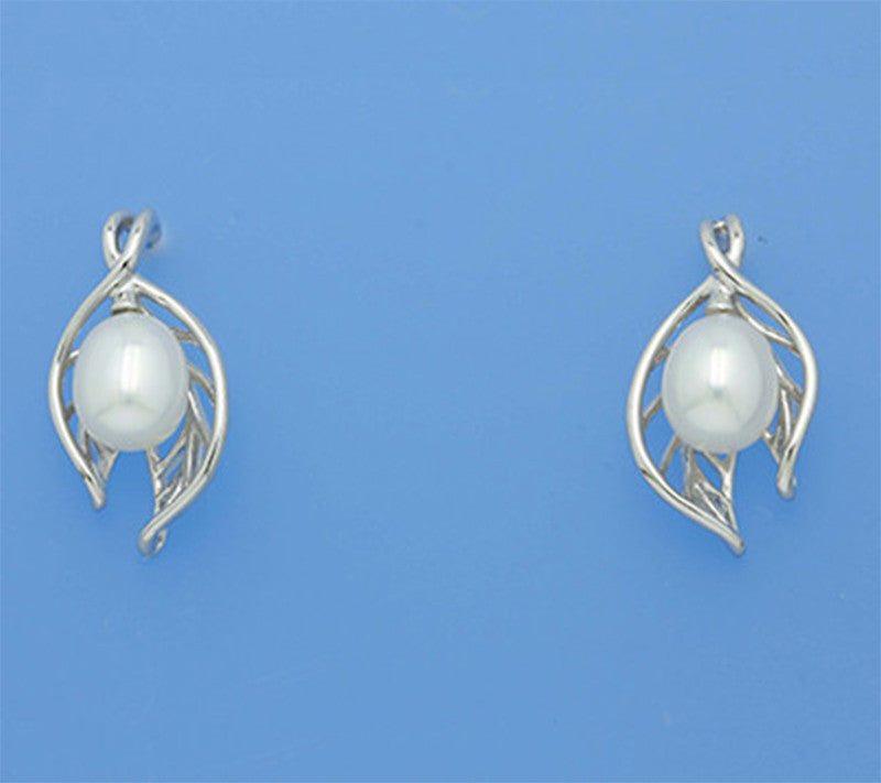 Sterling Silver Earrings with 7-7.5mm Drop Shape Freshwater Pearl - Wing Wo Hing Jewelry Group - Pearl Jewelry Manufacturer