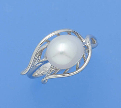 Sterling Silver Ring with 8-8.5mm Drop Shape Freshwater Pearl