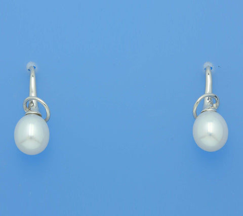 Sterling Silver Earrings with 7.5-8mm Drop Shape Freshwater Pearl