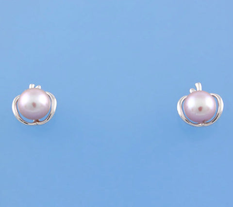 Sterling Silver Earrings with 7-7.5mm Round Shape Freshwater Pearl