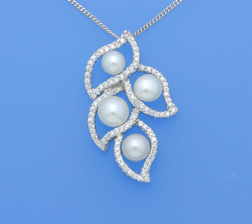 Sterling Silver Pendant with Button Shape Freshwater Pearl and Cubic Zirconia - Wing Wo Hing Jewelry Group - Pearl Jewelry Manufacturer