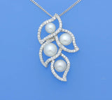 Sterling Silver Pendant with Button Shape Freshwater Pearl and Cubic Zirconia - Wing Wo Hing Jewelry Group - Pearl Jewelry Manufacturer