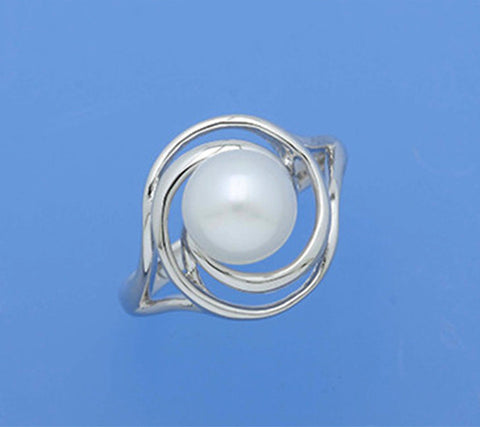 Sterling Silver Ring with 8-8.5mm Round Shape Freshwater Pearl