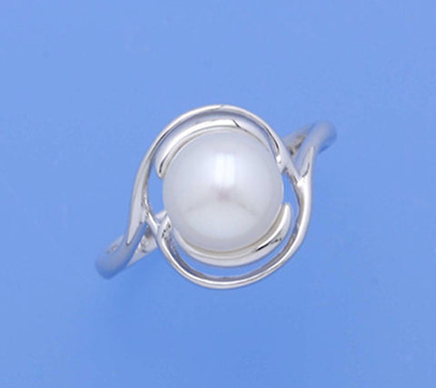 Sterling Silver Ring with 8-8.5mm Button Shape Freshwater Pearl