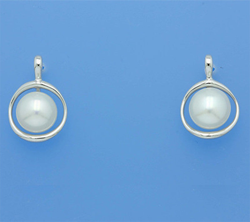 Sterling Silver Earrings with 9-9.5mm Button Shape Freshwater Pearl - Wing Wo Hing Jewelry Group - Pearl Jewelry Manufacturer