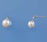 Sterling Silver Earrings with 7.5-8mm Button Shape Freshwater Pearl - Wing Wo Hing Jewelry Group - Pearl Jewelry Manufacturer