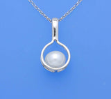 Sterling Silver Pendant with 8-8.5mm Button Shape Freshwater Pearl - Wing Wo Hing Jewelry Group - Pearl Jewelry Manufacturer