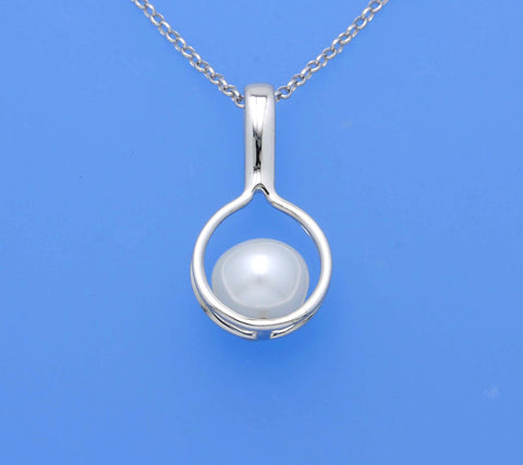 Sterling Silver Pendant with 8-8.5mm Button Shape Freshwater Pearl