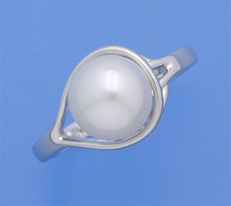 Sterling Silver Ring with 8.5-9mm Button Shape Freshwater Pearl - Wing Wo Hing Jewelry Group - Pearl Jewelry Manufacturer