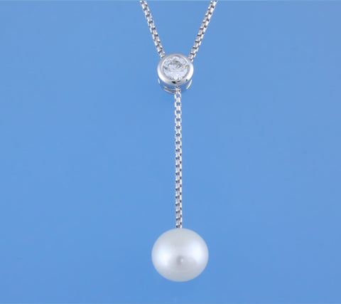 Sterling Silver Pendant with 9.5-10mm Full Shinny Freshwater Pearl and Cubic Zirconia