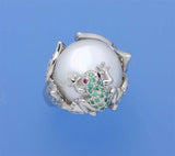 Sterling Silver Ring with 16-16.5mm Coin Shape Freshwater Pearl, Cubic Zirconia and Red Corundum - Wing Wo Hing Jewelry Group - Pearl Jewelry Manufacturer