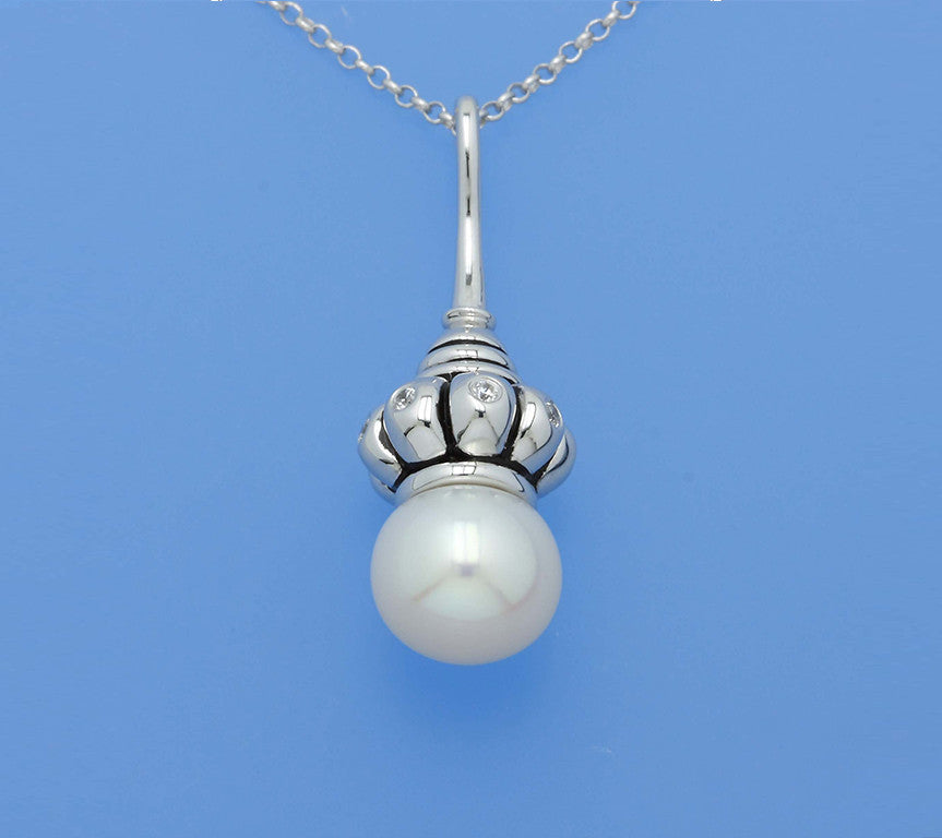 White and Black Plated Silver Pendant with 10-10.5mm Drop Shape Freshwater Pearl and Cubic Zirconia - Wing Wo Hing Jewelry Group - Pearl Jewelry Manufacturer
