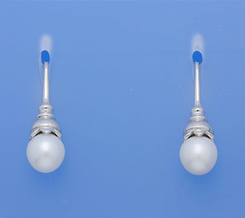 Sterling Silver Earrings with 9-9.5mm Drop Shape Freshwater Pearl