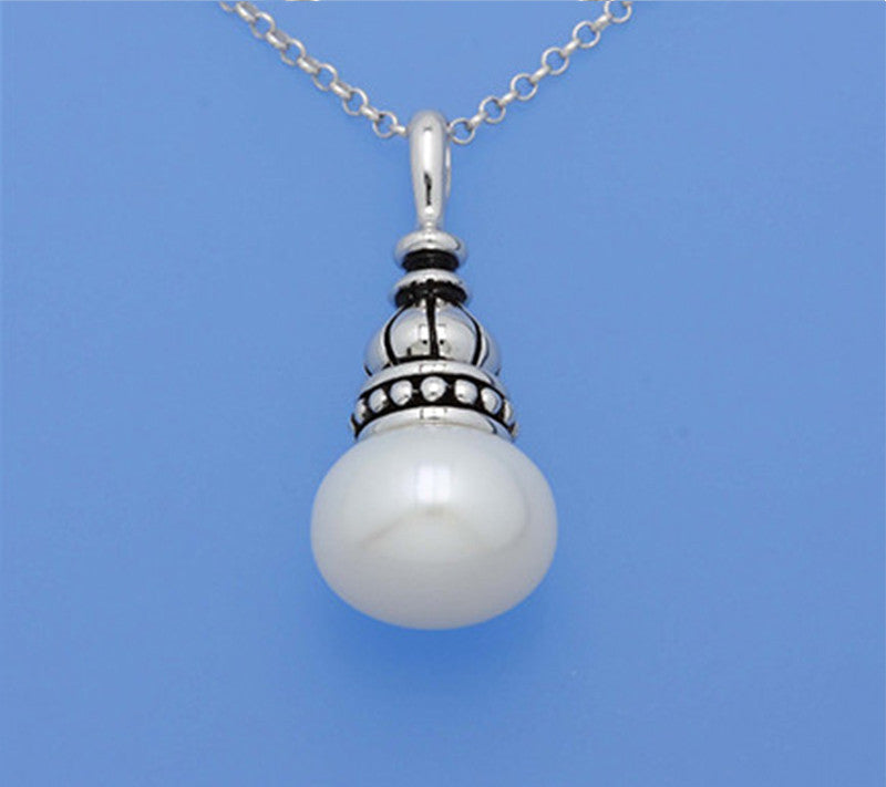 White and Black Plated Silver Pendant with 11-11.5mm Button Shape Freshwater Pearl - Wing Wo Hing Jewelry Group - Pearl Jewelry Manufacturer