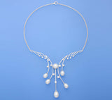 Sterling Silver Necklace with Oval and Button Shape Freshwater Pearl and Cubic Zirconia - Wing Wo Hing Jewelry Group - Pearl Jewelry Manufacturer