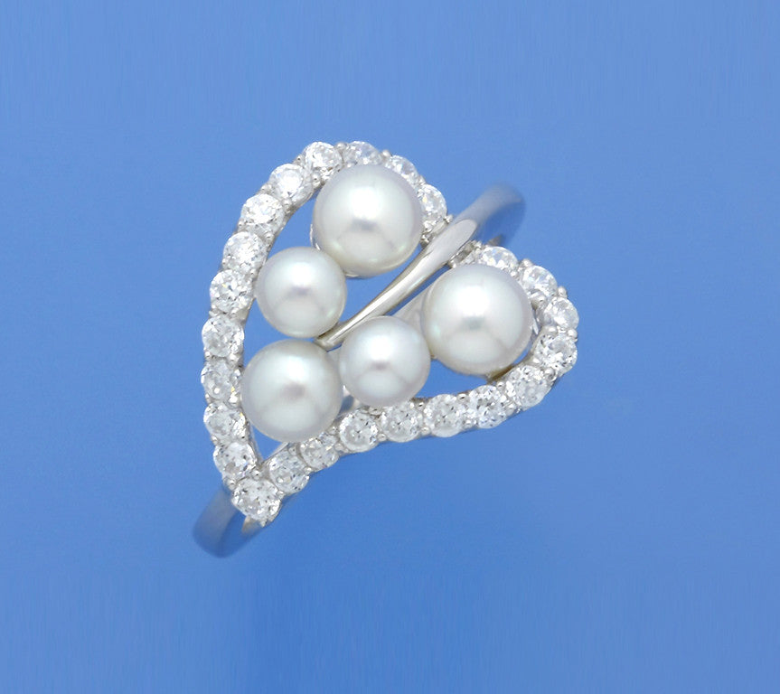 Sterling Silver Ring with Button Shape Freshwater Pearl and Cubic Zirconia - Wing Wo Hing Jewelry Group - Pearl Jewelry Manufacturer