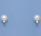 Sterling Silver Earrings with 8-8.5mm Button Shape Freshwater Pearl and Cubic Zirconia - Wing Wo Hing Jewelry Group - Pearl Jewelry Manufacturer