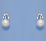 Sterling Silver Earrings with 8-8.5mm Round Shape Freshwater Pearl and Cubic Zirconia - Wing Wo Hing Jewelry Group - Pearl Jewelry Manufacturer