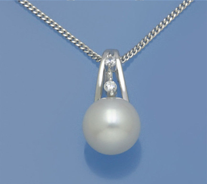Sterling Silver Pendant with 8-8.5mm Round Shape Freshwater Pearl and Cubic Zirconia - Wing Wo Hing Jewelry Group - Pearl Jewelry Manufacturer