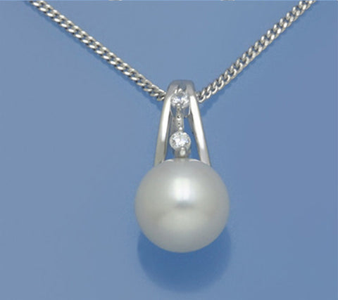 Sterling Silver Pendant with 8-8.5mm Round Shape Freshwater Pearl and Cubic Zirconia