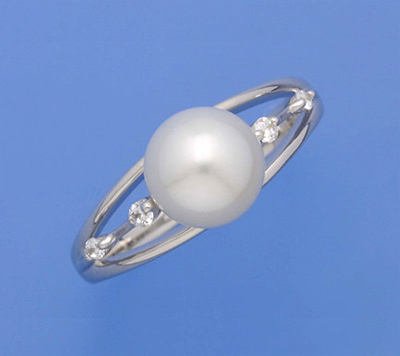 Sterling Silver Ring with 7.5-8mm Round Shape Freshwater Pearl and Cubic Zirconia - Wing Wo Hing Jewelry Group - Pearl Jewelry Manufacturer