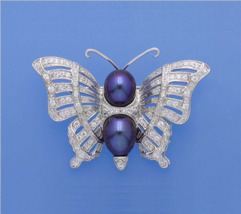 Sterling Silver Brooch with 8-9mm Drop Shape Freshwater Pearl and Cubic Zirconia - Wing Wo Hing Jewelry Group - Pearl Jewelry Manufacturer