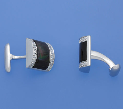 Sterling Silver Cufflink with Mother of Pearl and Cubic Zirconia