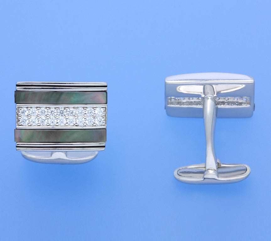 Sterling Silver Cufflink with Cubic Zirconia and Mother of Pearl - Wing Wo Hing Jewelry Group - Pearl Jewelry Manufacturer