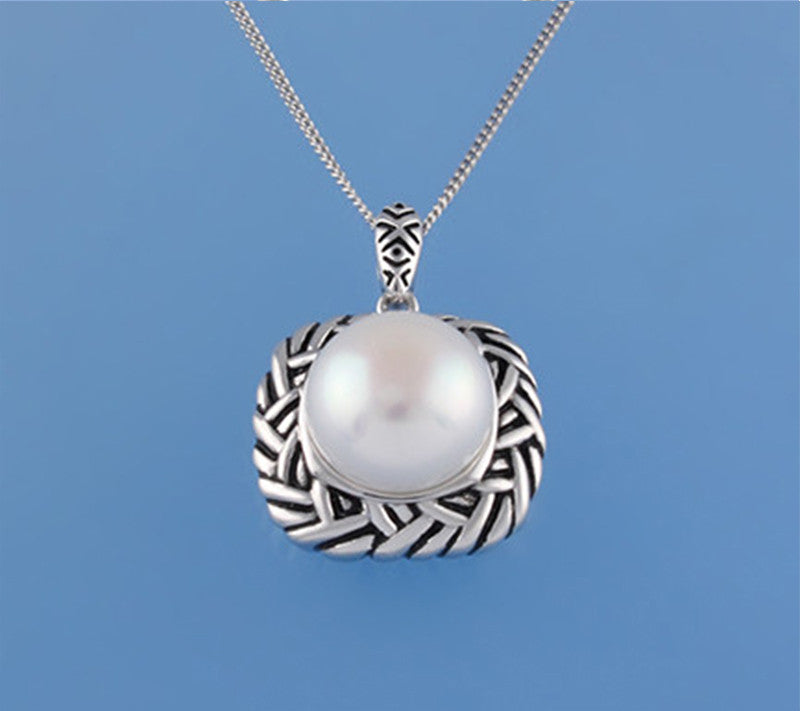 White and Black Plated Silver Pendant with 11.5-12mm Button Shape Freshwater Pearl - Wing Wo Hing Jewelry Group - Pearl Jewelry Manufacturer